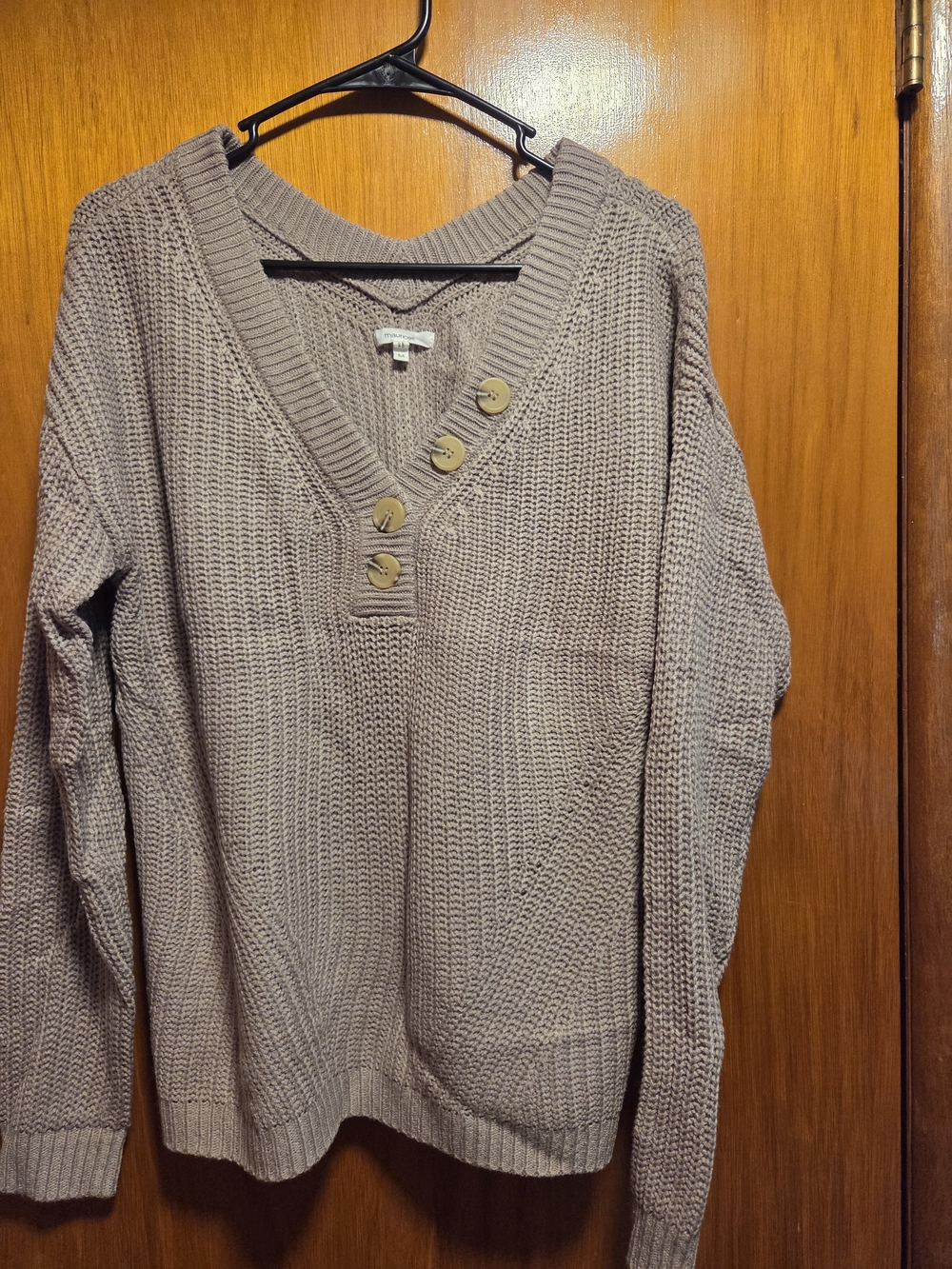V-Neck Button Knit Sweater - Light Purple